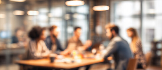 Blurred office meeting with business concept banner background