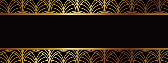 高級感のあるアールデコ模様のバナー　ブラック＆ゴールド