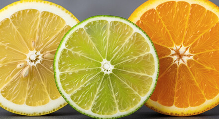 Fototapeta premium Vibrant Citrus Trio Lemon, Lime, and Orange Slices