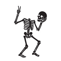 Skeleton Doing Peace Sign and Holding Skull bones halloween