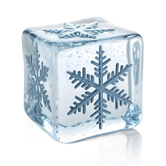 Chilled snowflake design in a transparent ice cube, promising freshness and winter magic, perfect for holiday themes and cool beverage ads