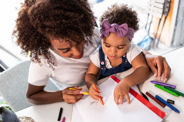 Mother and child bonding over a creative activity