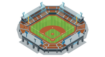 Fototapeta premium Isometric design of baseball stadium with green field and seating