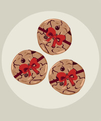 Illustration with Three Ribbon  and Chocolate Cookies 