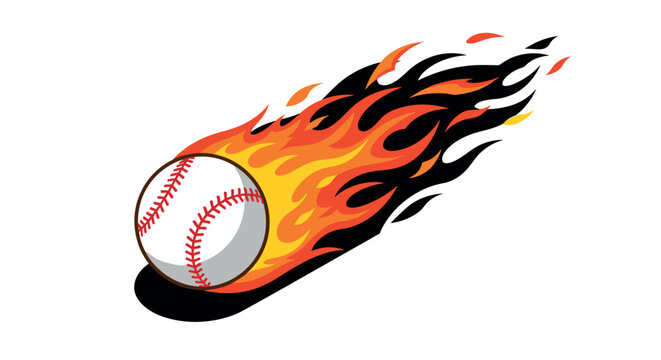 Dynamic fiery baseball in motion with flames