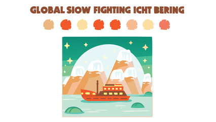 Vibrant winter scene featuring giant glowing blue icebergs under a starry night sky perfect for holiday or arctic themes