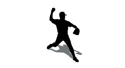 Obraz premium Baseball player silhouette pitching action on white background