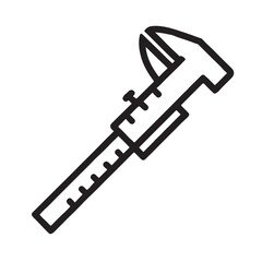 Black Outline Icon of a Caliper Measuring Tool white background