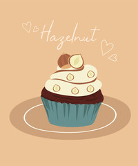 Illustration with Hazelnut  and Chocolate Cupcake