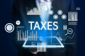 Visual representation of tax data analysis with graphs and financial symbols