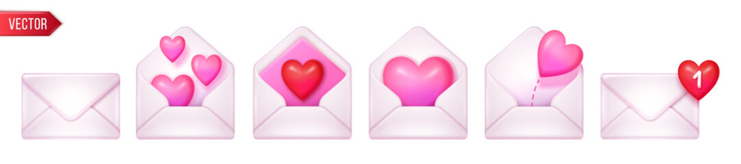 Love letters, envelopes with hearts. Valentine's day greetings. Love messages.