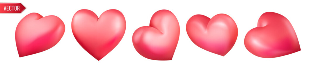 Pink 3D soft pastel hearts set. Love symbol. Valentine's day vector illustration.