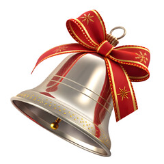 Elegant silver Christmas bell with red ribbon bow, a stunning holiday accent for festive winter celebrations and seasonal design projects with classic charm