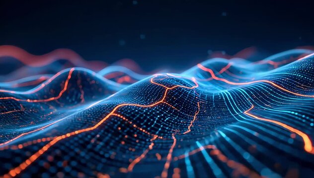 Futuristic grid lines flowing and bending 