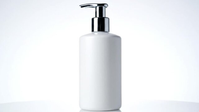 White bottle with dispenser on clean white background footage