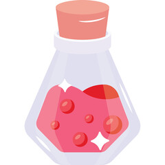 Clear Glass Bottle with Pink Liquid and Bubbles Transparent Background Isolated