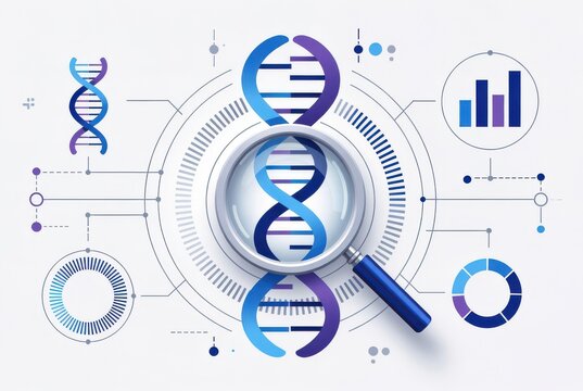 Genetic code scanning diagram, AI bioinformatics element, isolated on white background
