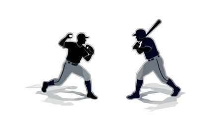 Dynamic baseball duel: batter vs pitcher silhouette with shadow effect