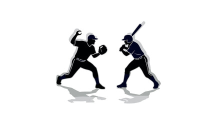 Obraz premium Dynamic silhouette of baseball players in action with reflection on white background