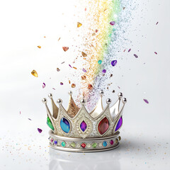 Stunning jeweled crown with rainbow dust, perfect for royalty or celebration themes