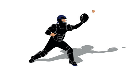 Naklejka premium Catcher in action: dynamic baseball player with glove and shadow on white background