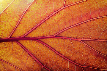bright autumn leaf as background, natural plant texture with vein structure