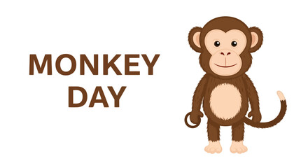 Whimsical illustration celebrating International Monkey Day, featuring a cute, friendly brown primate character perfect for educational content, greeting cards, and animal awareness campaigns