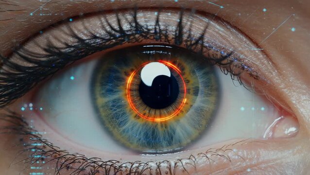 Close-Up of a Human Eye with Futuristic Digital Effects