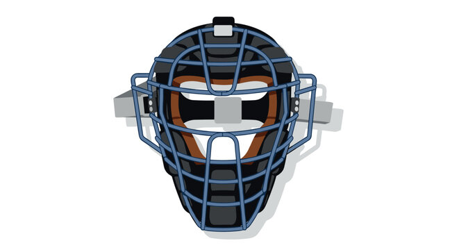 Detailed flat design of baseball catcher mask with blue and black elements