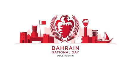 Bahrain National Day Celebration Featuring Cultural Landmarks and National Symbols