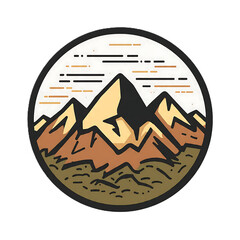  Retro Travel Badge with Stylized Mountain Peaks, Vector Illustration in Earthy Tones
