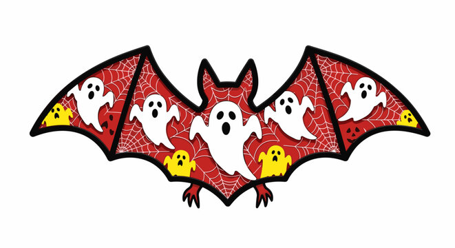 halloween bat with ghost and spiderweb pattern for holiday party invitations, seasonal craft blogs, spooky t-shirt designs, and educational materials about nocturnal animals