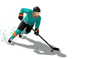 Obraz premium Ice hockey player in action with modern isometric style on white background