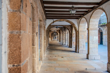 Fototapeta premium Historic Stone Arcade Corridor in Black and White