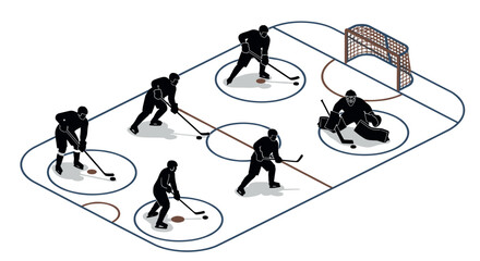Isometric ice hockey match concept with players and goal on rink