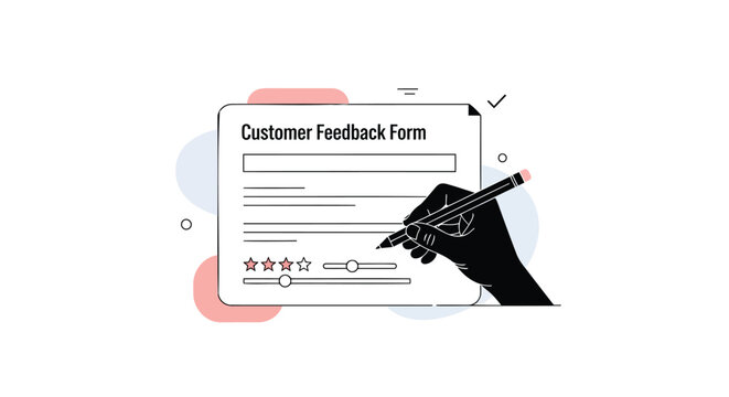 Hand filling out a customer feedback form with a pen representing customer satisfaction and survey completion