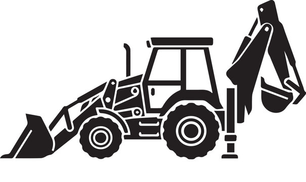 Tractor with JCB Lever Icon | Agriculture and Excavator Attachment Vector | Farm Machinery Symbol