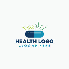 herbal capsule pills logos concept, medical and plants logo template
