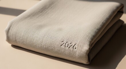 Folded Linen Fabric with Printed “2026” Calendar in Corner