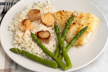 baked haddock with  pan sheared scallops