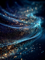 ボケ効果のあるキラキラした青と金の粒子の抽象的な背景