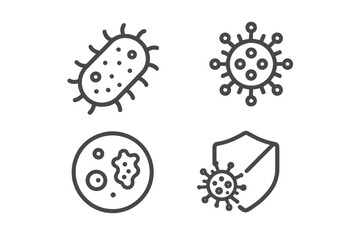 Fototapeta premium Outline symbols representing bacteria, viruses, microbiology, and immune system protection concepts