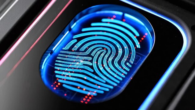 Futuristic Fingerprint Scanner with Neon Blue Glow