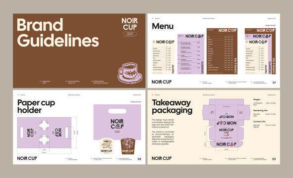 Brand identity guideline template for developing a cohesive visual identity for a coffee brand, pastry, bakery, restaurant, or cafe.