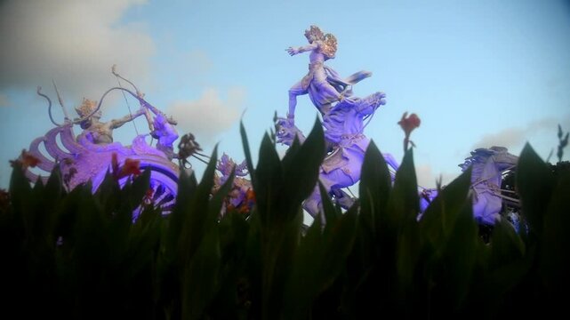 Beautiful statue in Kuta,Denpasar city of Bali Indonesia names "Patung Kuda or Patung Ksatria Gatotkaca".With colorful lighting