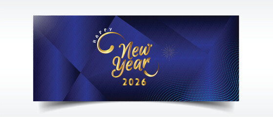 Elegant Blue & Gold Happy New Year 2026 Celebration Background