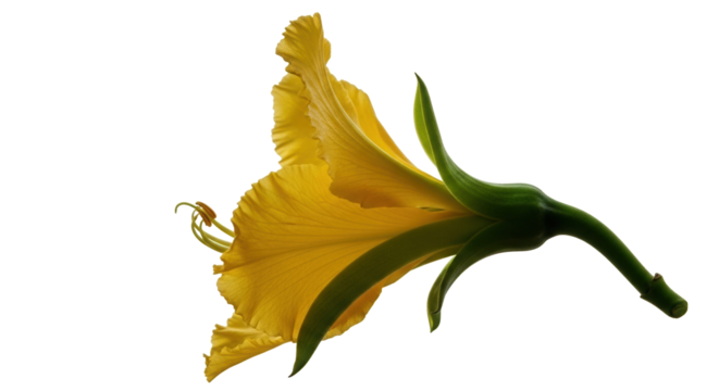 Elegant Yellow Flower with Detailed Petals and Green Stem Isolated.