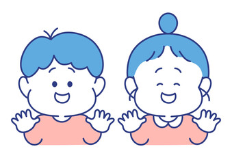 子ども　表情　イラスト　男女　手を挙げて嬉しいポーズ
