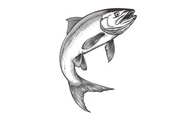 Fish sketch salmon trout. Vintage retro print, black white salmon trout fish sketch ink pencil style drawing, linear drawing, engrave old school. Sketch artwork salmon trout fish. Illustration