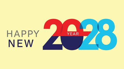 Happy new year 2028 text graphic with colorful numbers and text on a light yellow background, celebrating the upcoming year with a festive and modern design